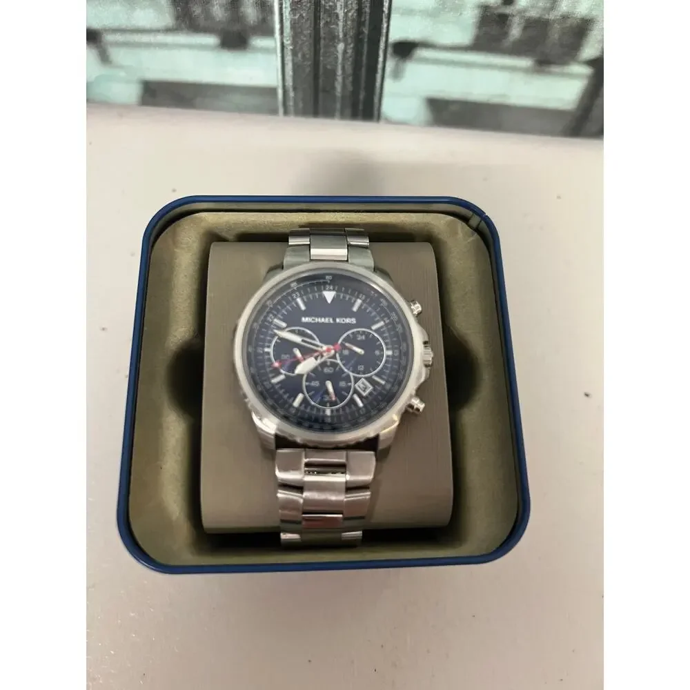 Michael Kors MK8641 Steel Chronograph Watch Navy Dial 50M Waterproof